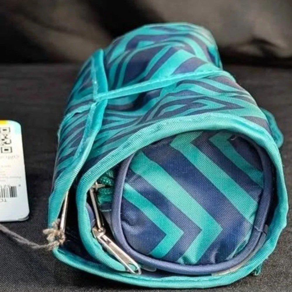NWT All For Color Travel Jewelry Roll Organizer ~ Geometric Pattern ~ Green/Blue
